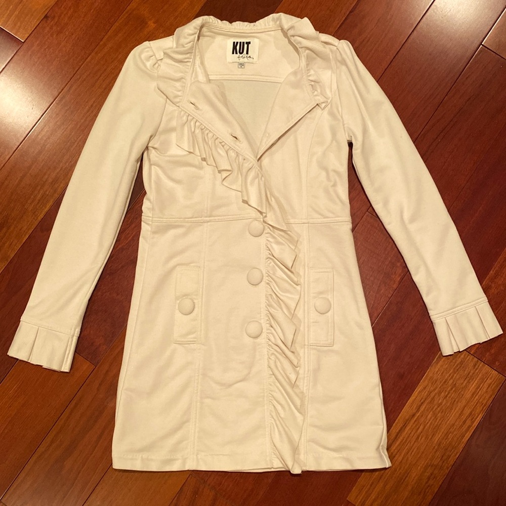 Kut from the Kloth Button-down Jacket with Ruffles. Size medium. Cream color.